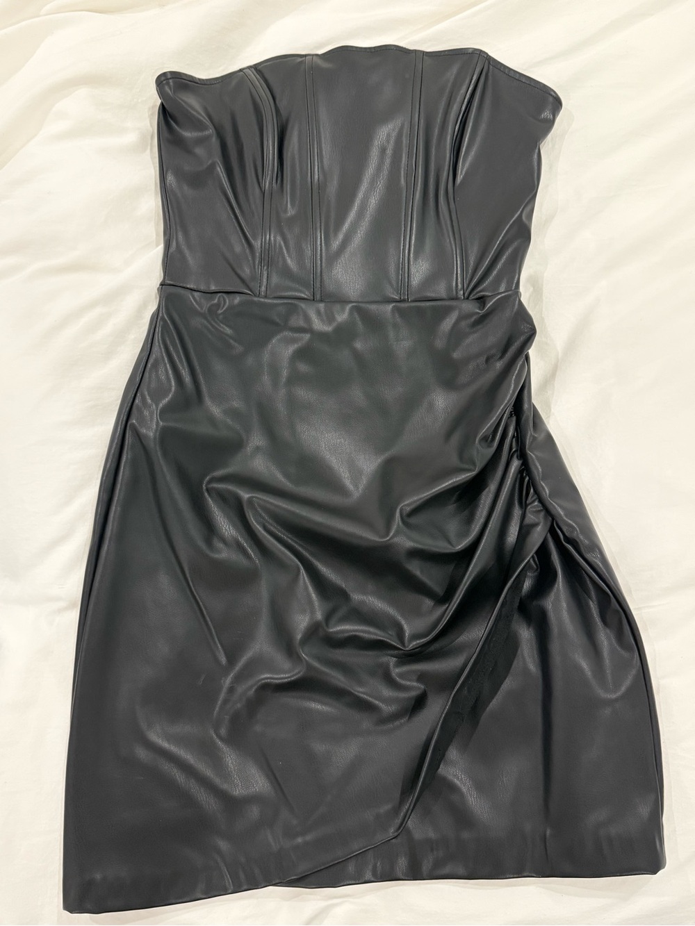Zara Strapless Black Faux Leather Mini Dress
